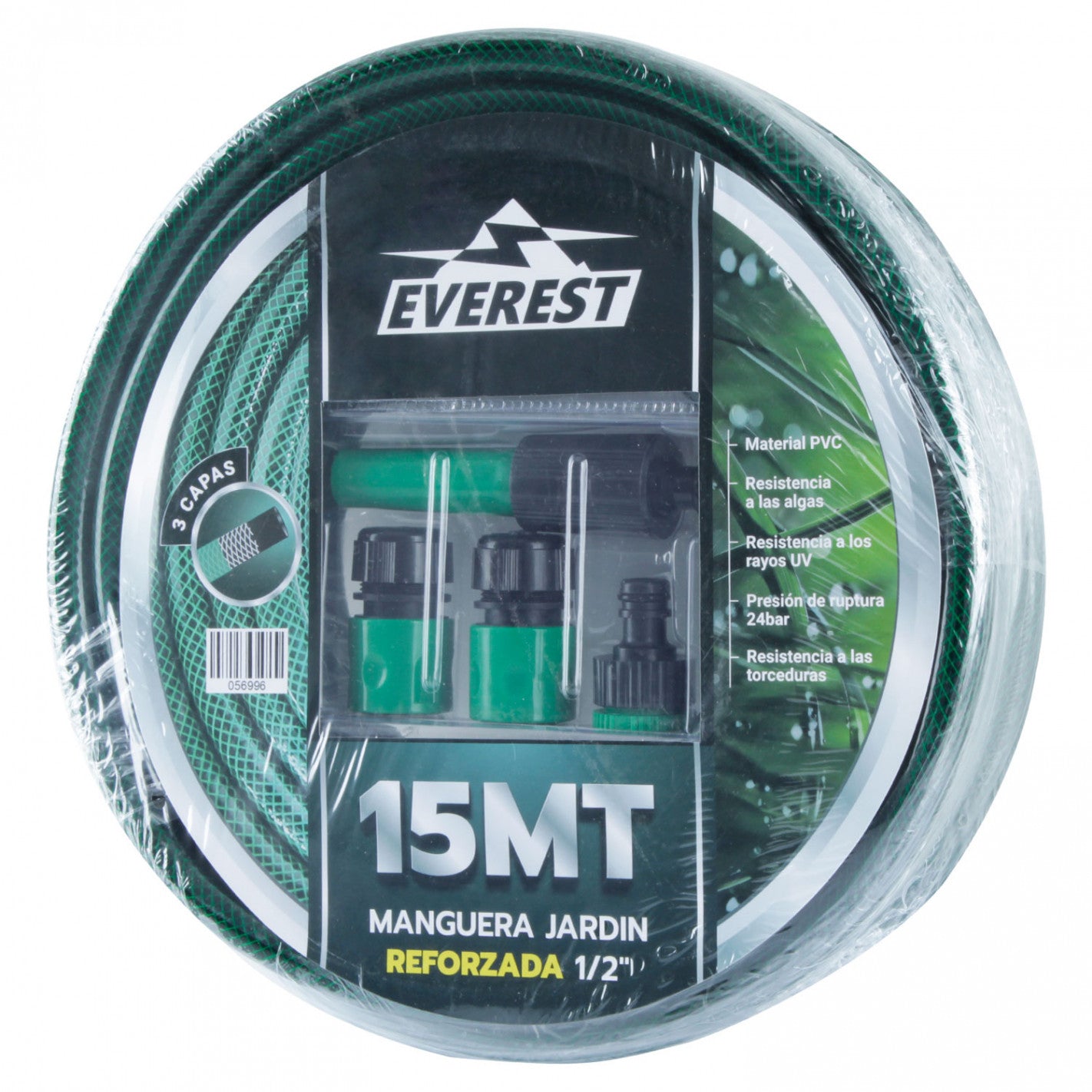 MANGUERA JARDIN REFORZADA 1/2"x 15 mt C/ACCESORIOS (MJR1215A) - EVEREST