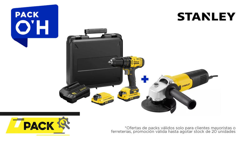 Pack taladro scd700c2k 20v maletin + esmeril ang.sg6115 620w (STANLEY0027) - STANLEY