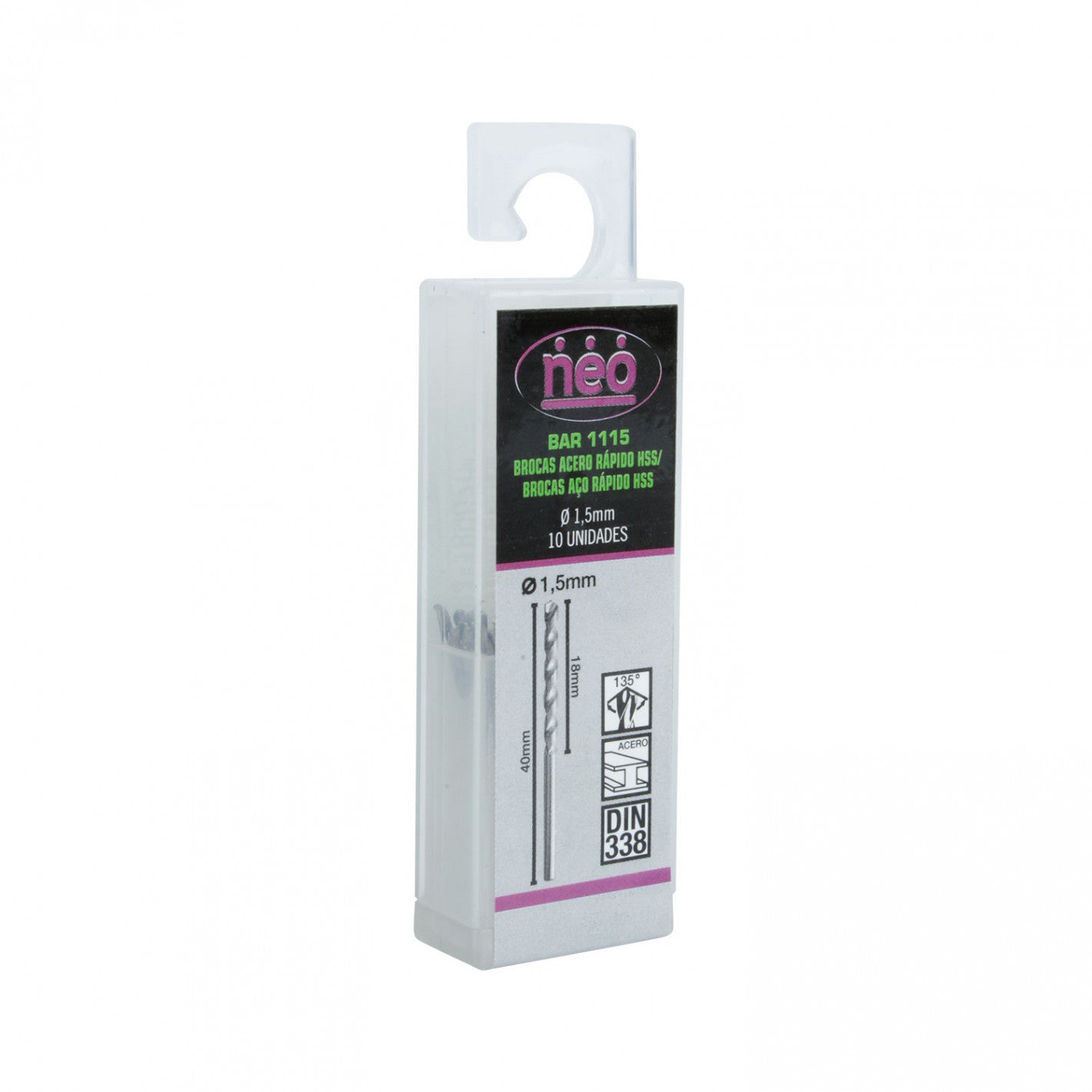 SET BROCAS HSS 1.5 x 40 mm x 10 unid BAR 1115 (1115) - NEO