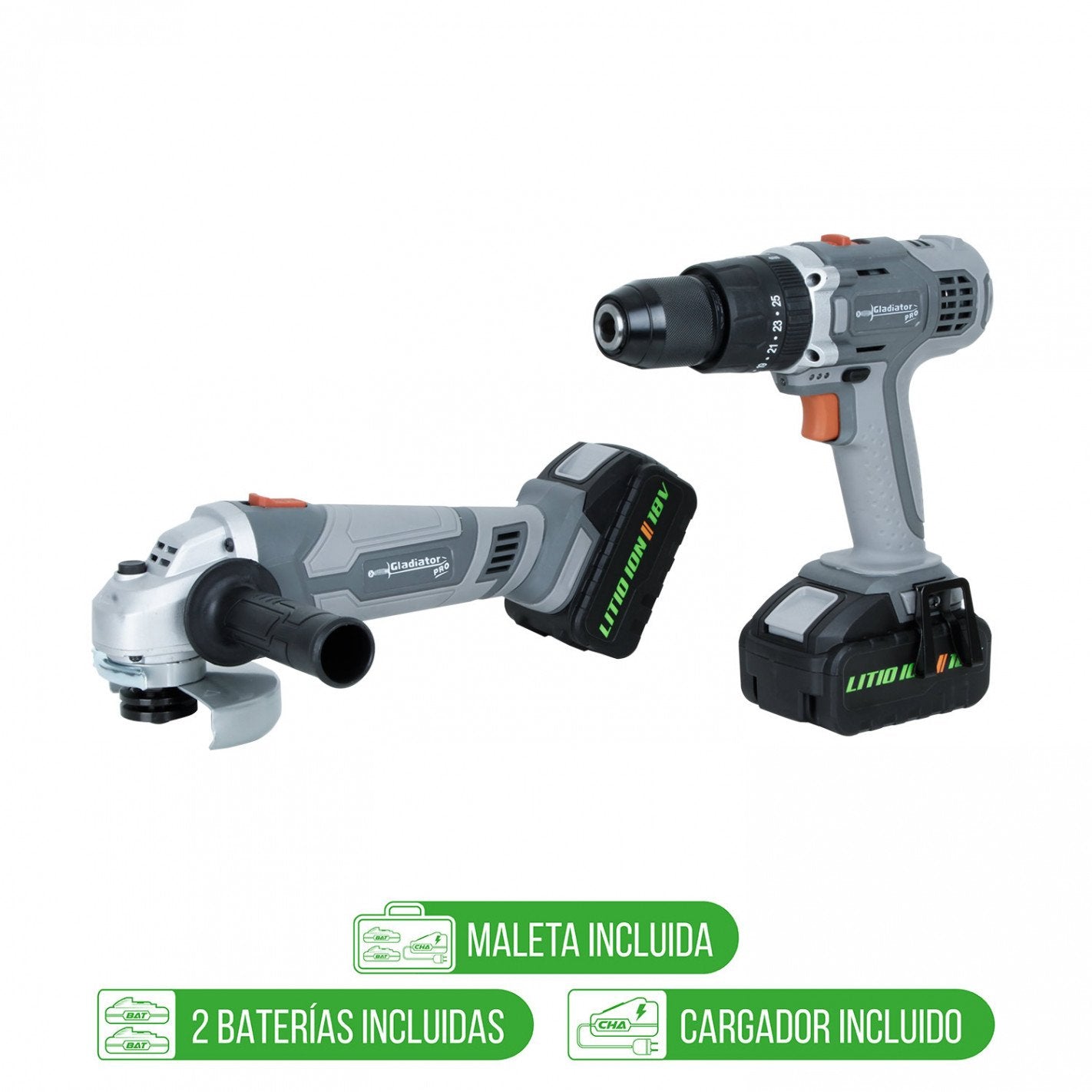 TALADRO 13mm + ESMERIL 4 1/2 INALAMBRICO 18v 2BAT