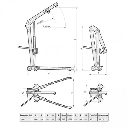 TECLE GRUA PLUMA PLEGABLE 1000 kg CRV10