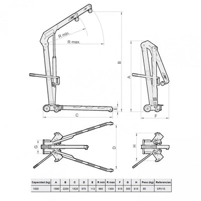 TECLE GRUA PLUMA PLEGABLE 1000 kg CRV10
