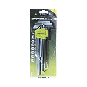 LLAVE HEXAGONAL ALLEN STEVRON CROMADA EXTRA LARGA 1,5 - 10 MM  JGO.9 PZ # BHK9XLA10