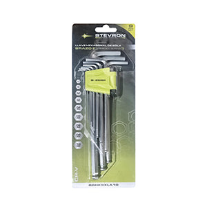 LLAVE HEXAG. ALLEN STEVRON CROMADA EXTRA LARGA PTA.BOLA 1,5 - 10 MM  JGO.9 PZ # BBHK9XLA10