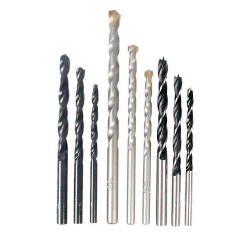 Set de 9 brocas madera, concreto y metal